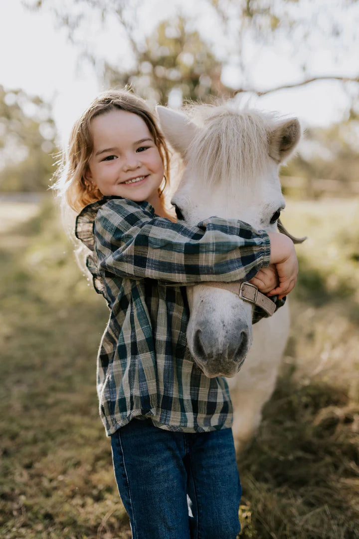 Lulu Linen Girl’s Checked Swing Top