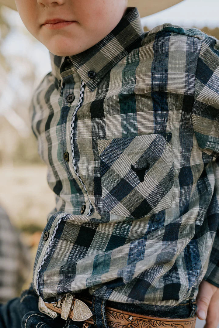 Luke Linen Green Checked Long Sleeve Shirt