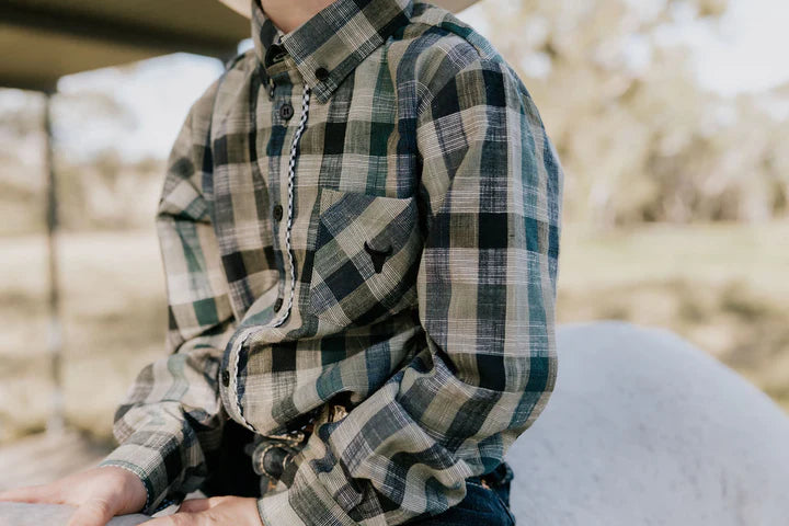 Luke Linen Green Checked Long Sleeve Shirt