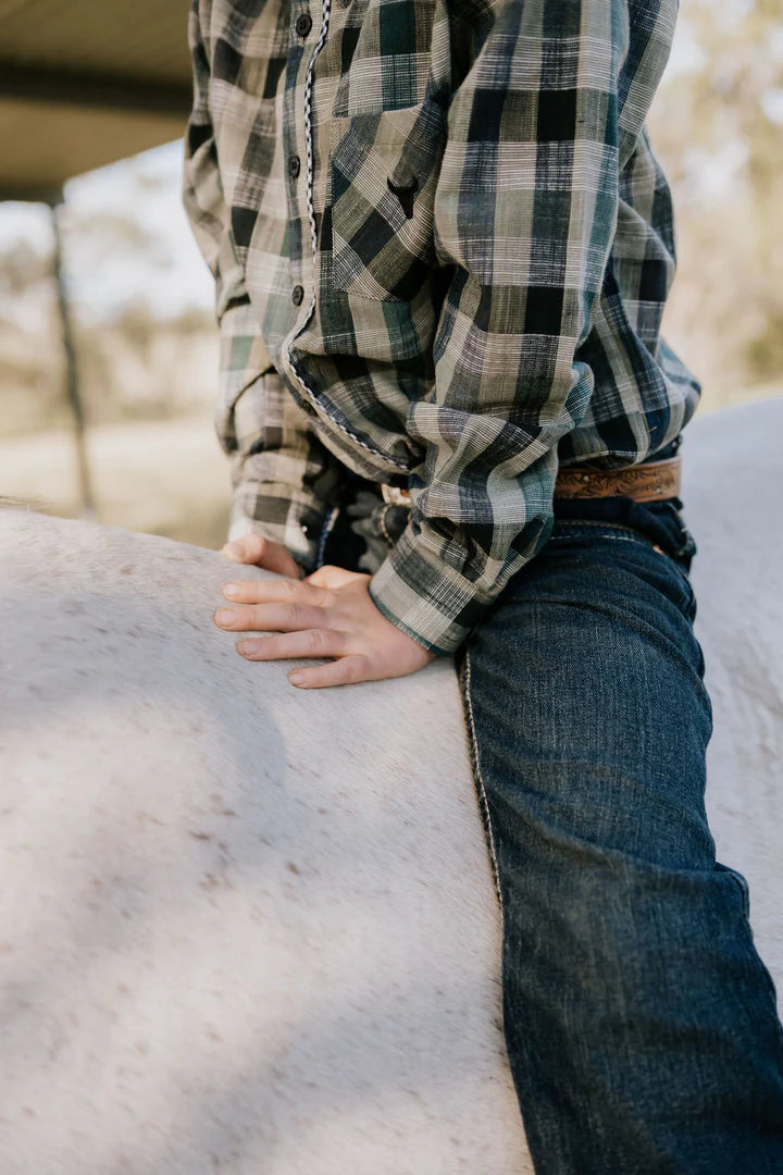 Luke Linen Green Checked Long Sleeve Shirt