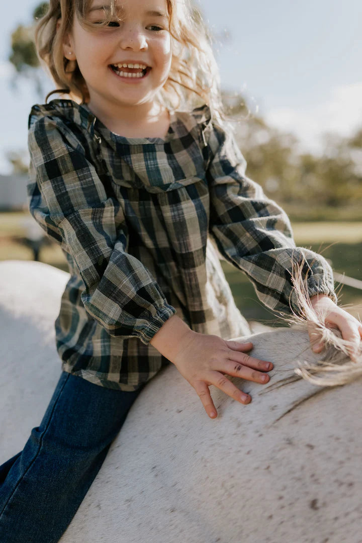 Lulu Linen Girl’s Checked Swing Top