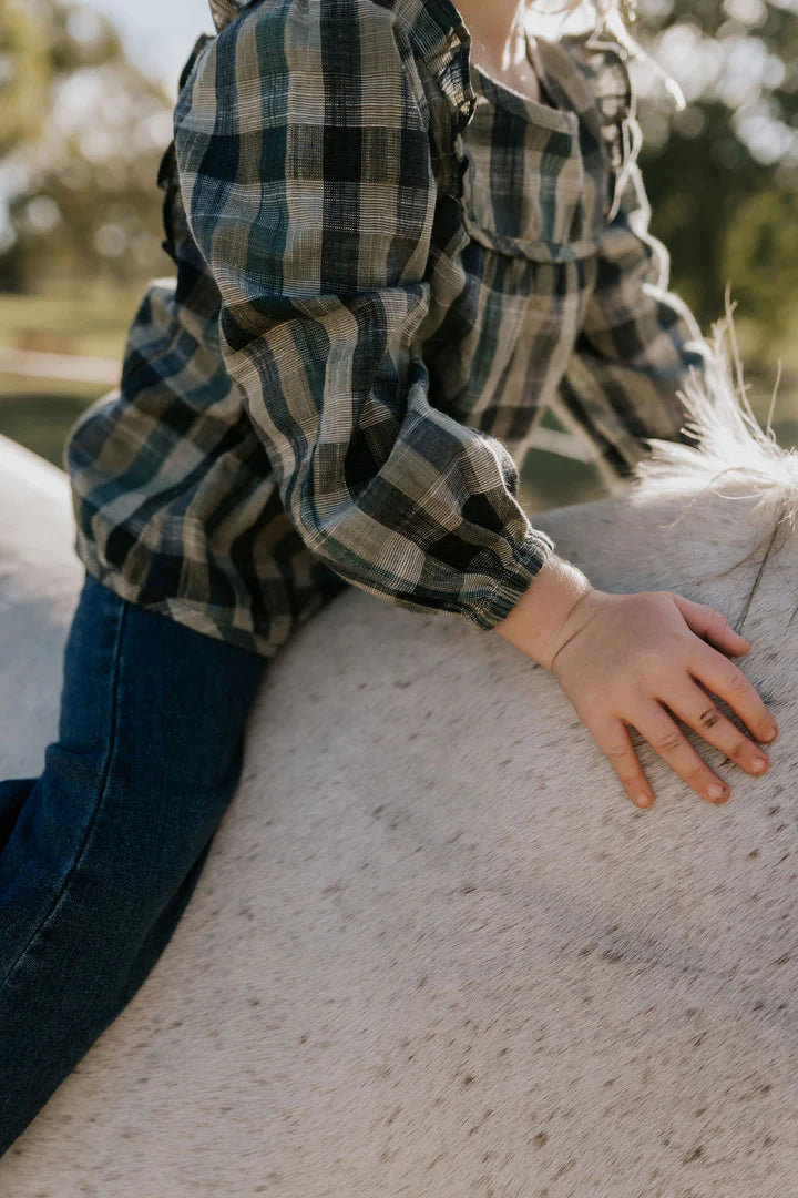 Lulu Linen Girl’s Checked Swing Top