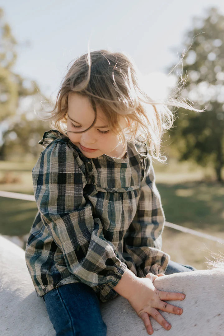 Lulu Linen Girl’s Checked Swing Top