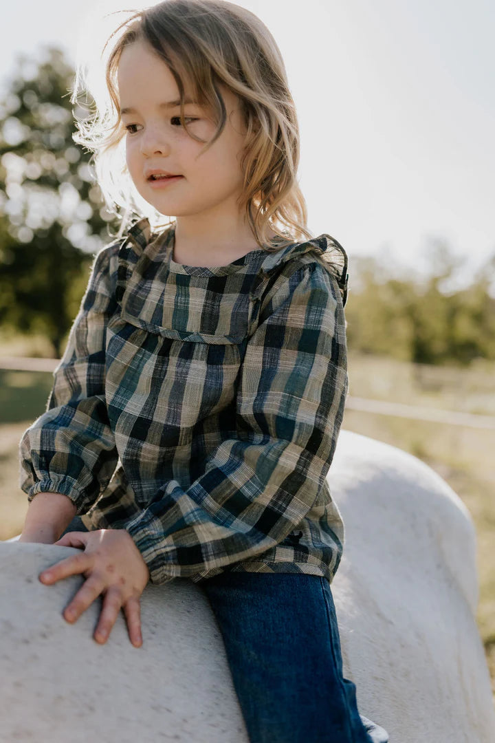 Lulu Linen Girl’s Checked Swing Top