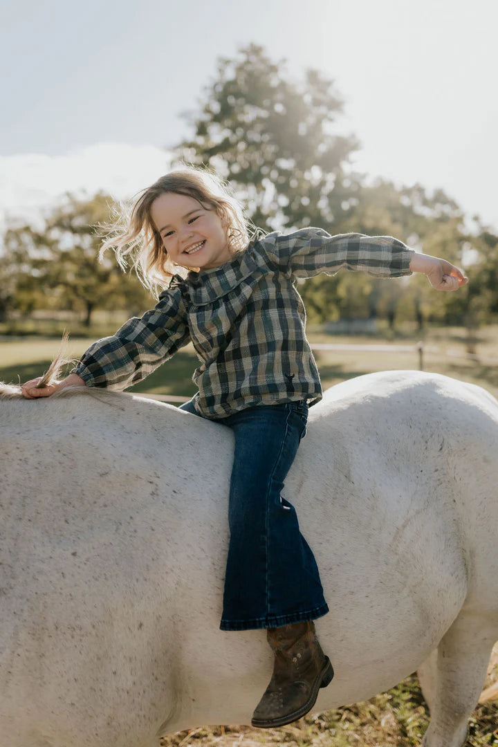 Lulu Linen Girl’s Checked Swing Top