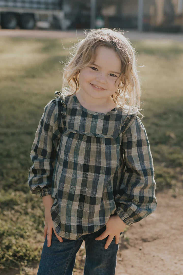 Lulu Linen Girl’s Checked Swing Top