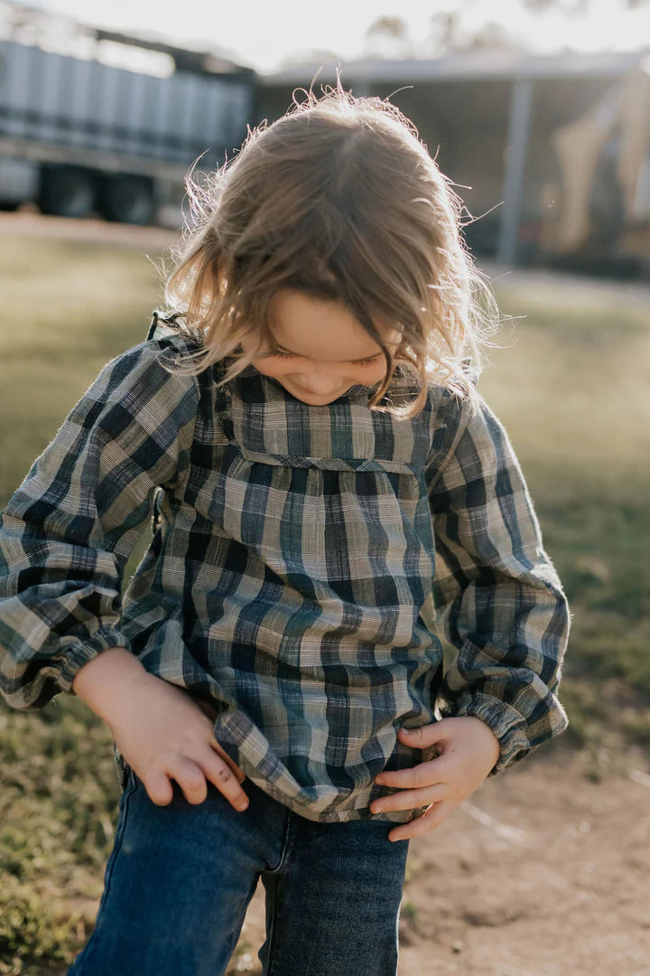 Lulu Linen Girl’s Checked Swing Top