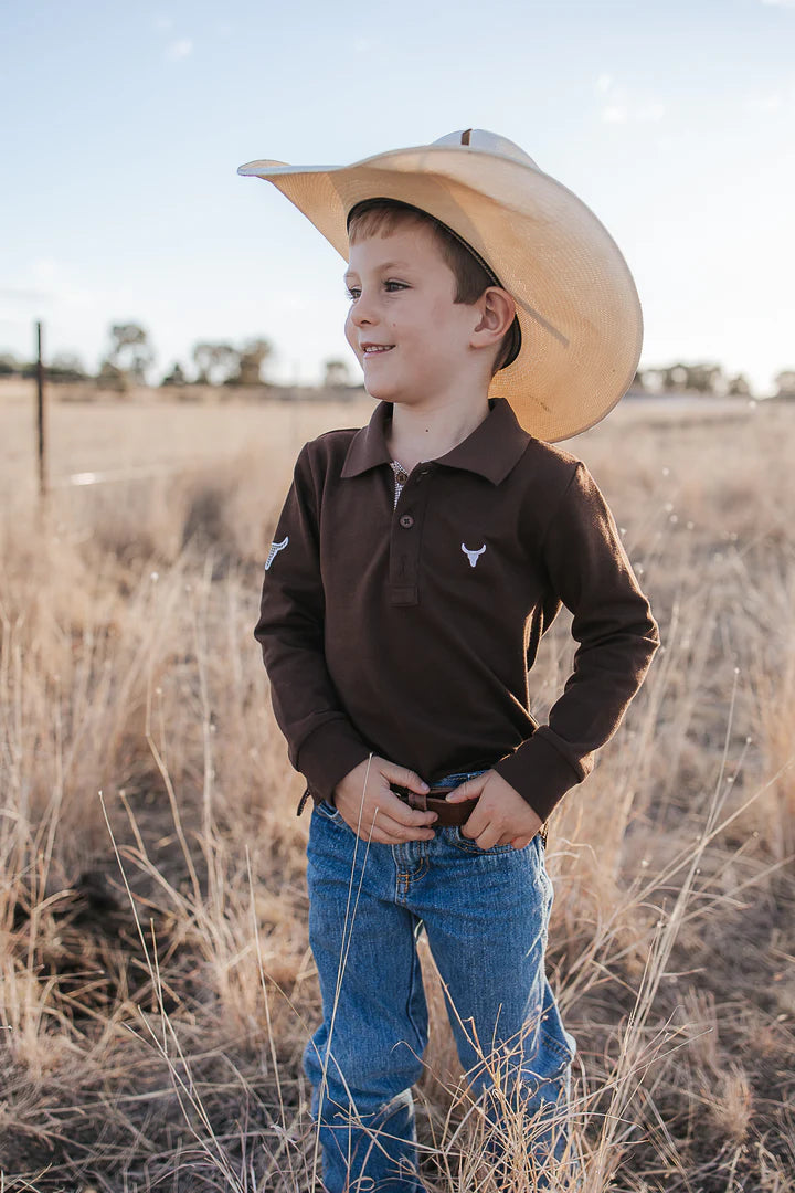 Hanley Chocolate Gingham Contrast Long Sleeve Polo