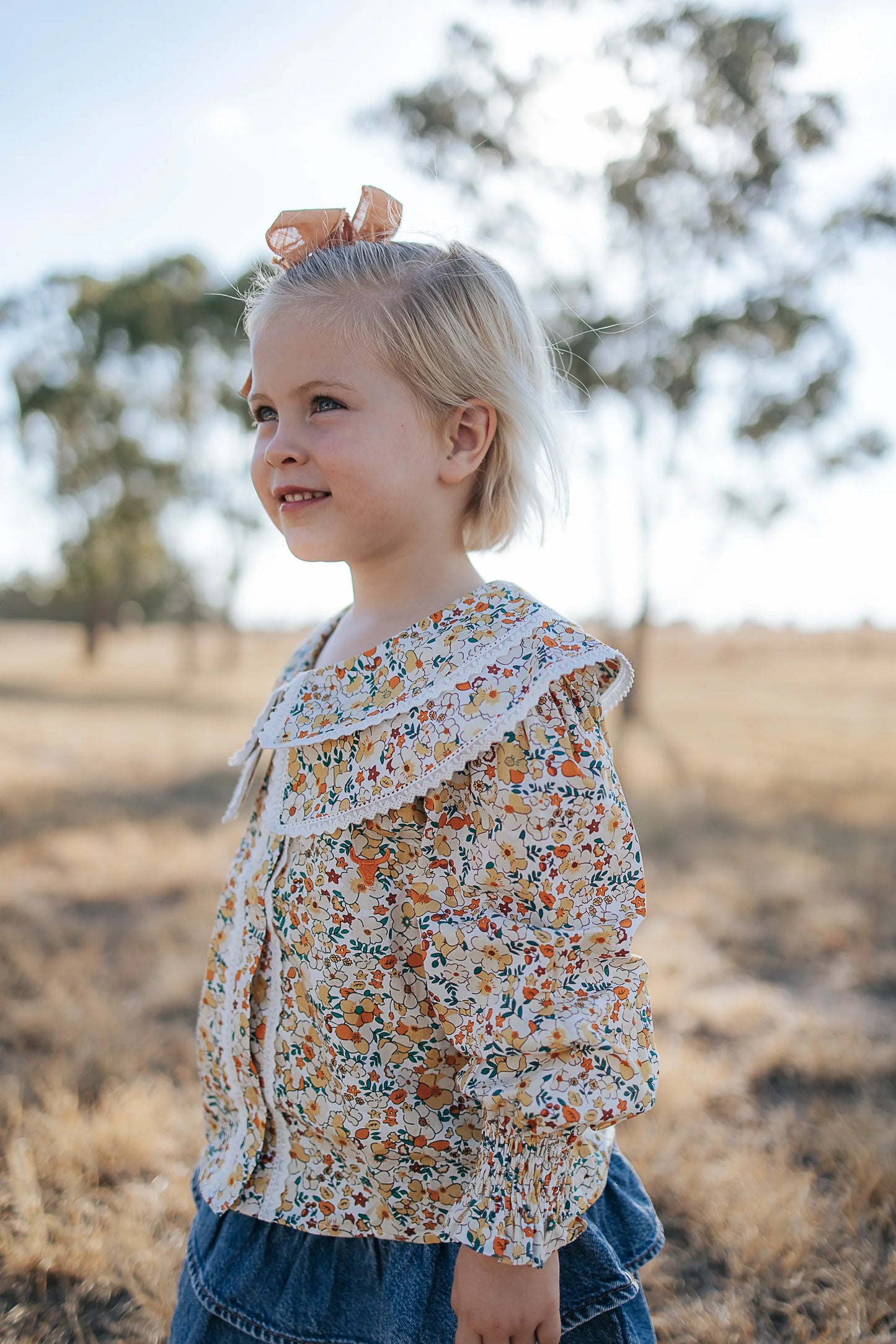 Elsie Girls Butter Yellow Floral Long Sleeve Blouse