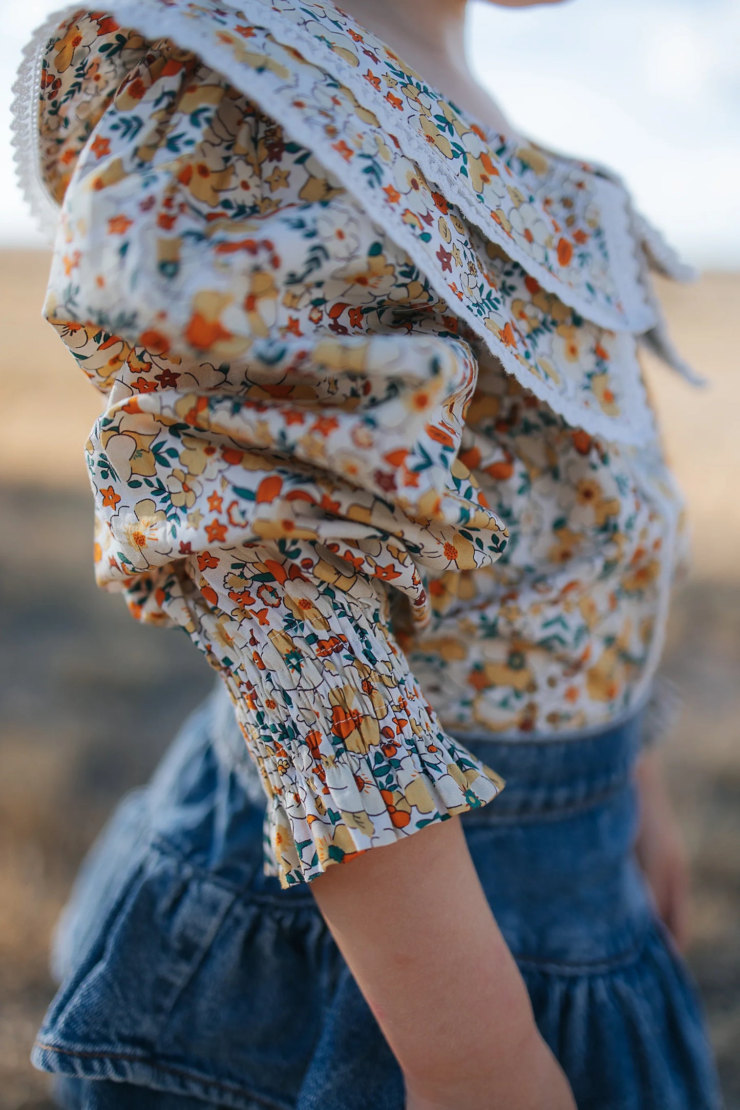 Elsie Girls Butter Yellow Floral Long Sleeve Blouse