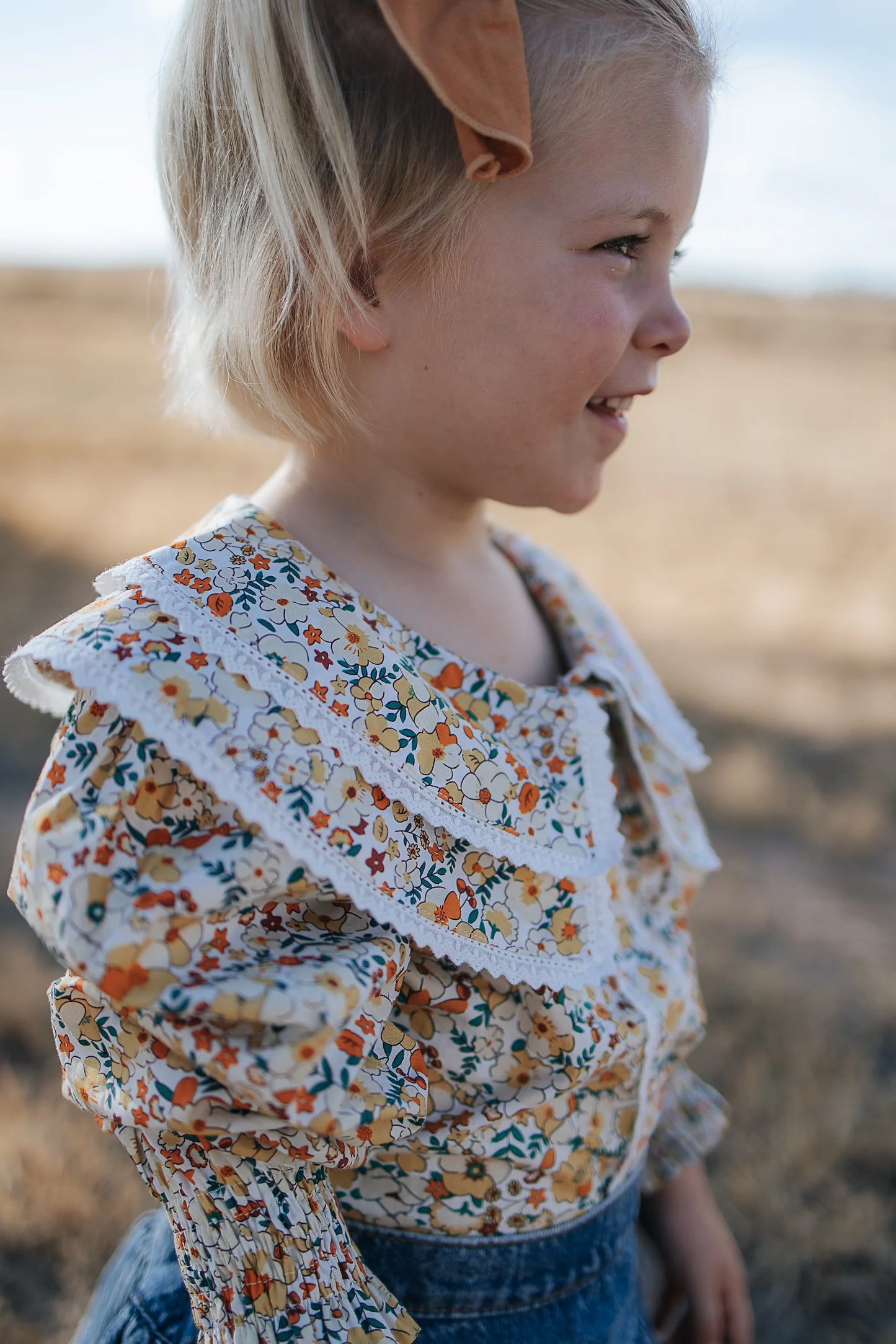 Elsie Girls Butter Yellow Floral Long Sleeve Blouse