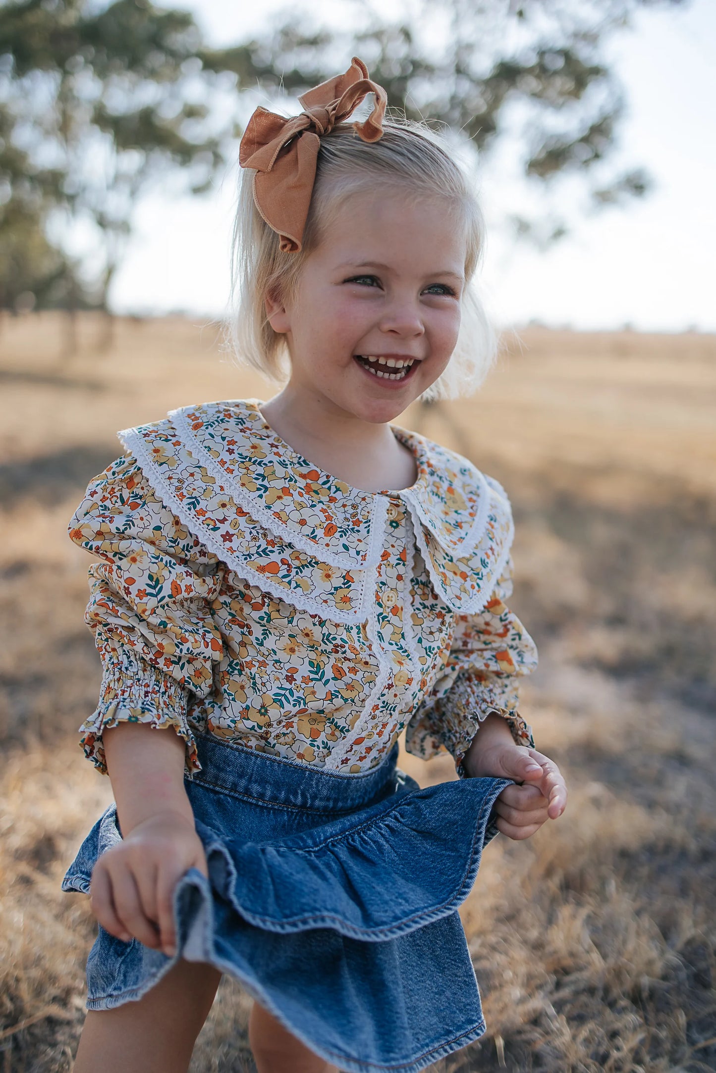 Elsie Girls Butter Yellow Floral Long Sleeve Blouse
