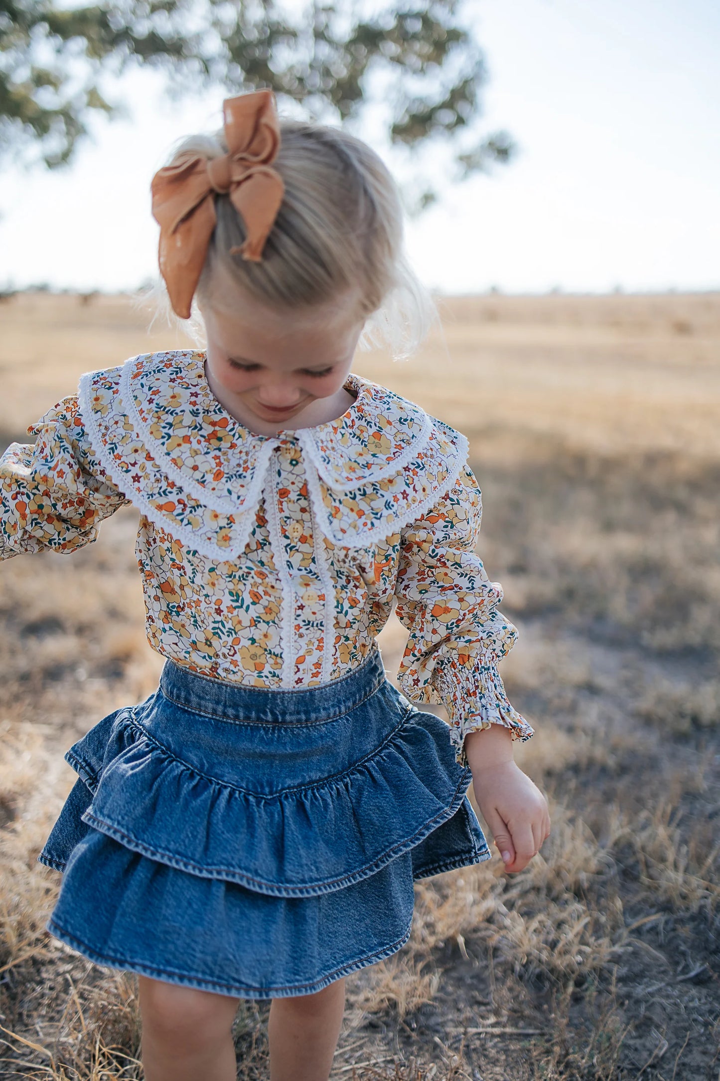 Elsie Girls Butter Yellow Floral Long Sleeve Blouse