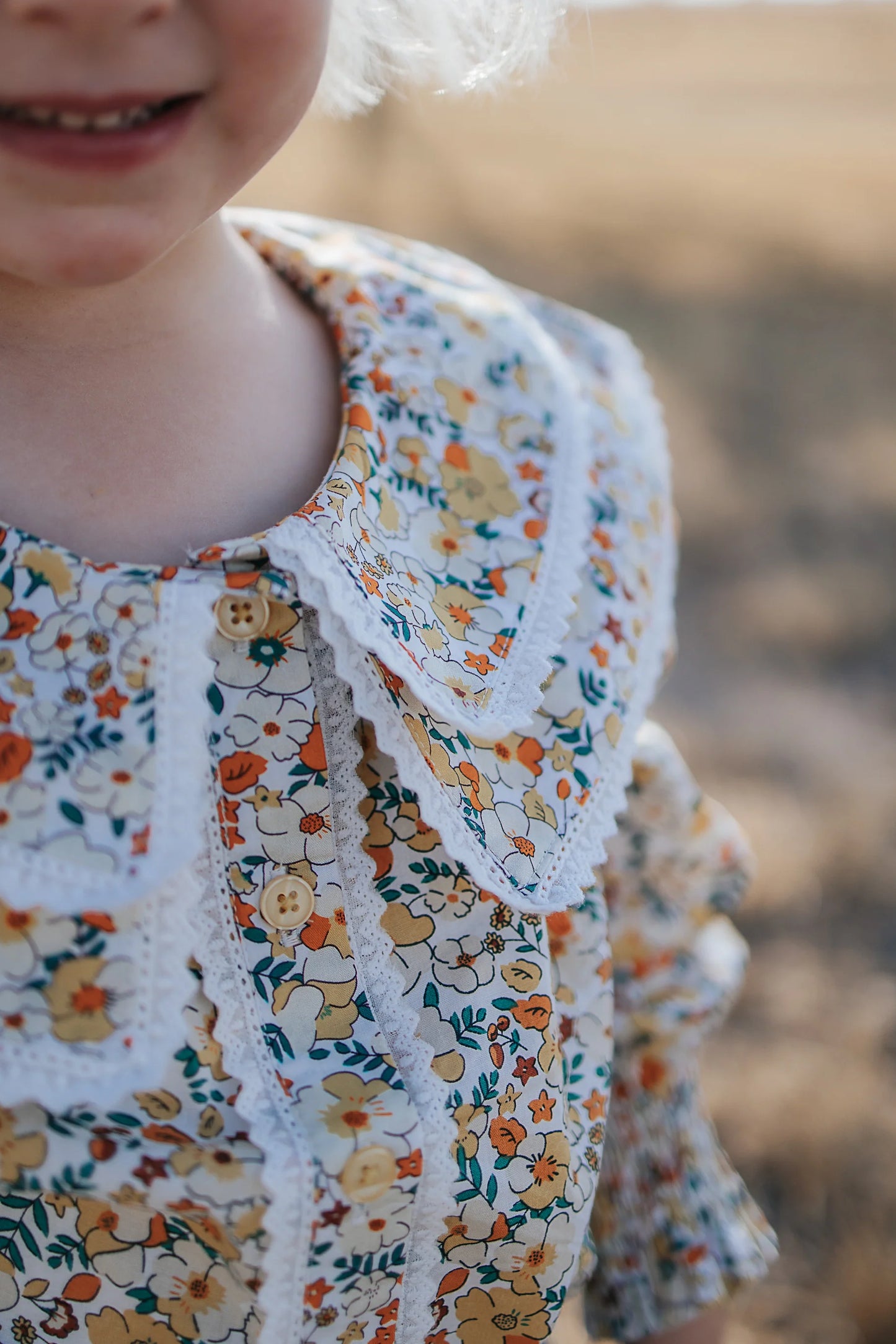 Elsie Girls Butter Yellow Floral Long Sleeve Blouse