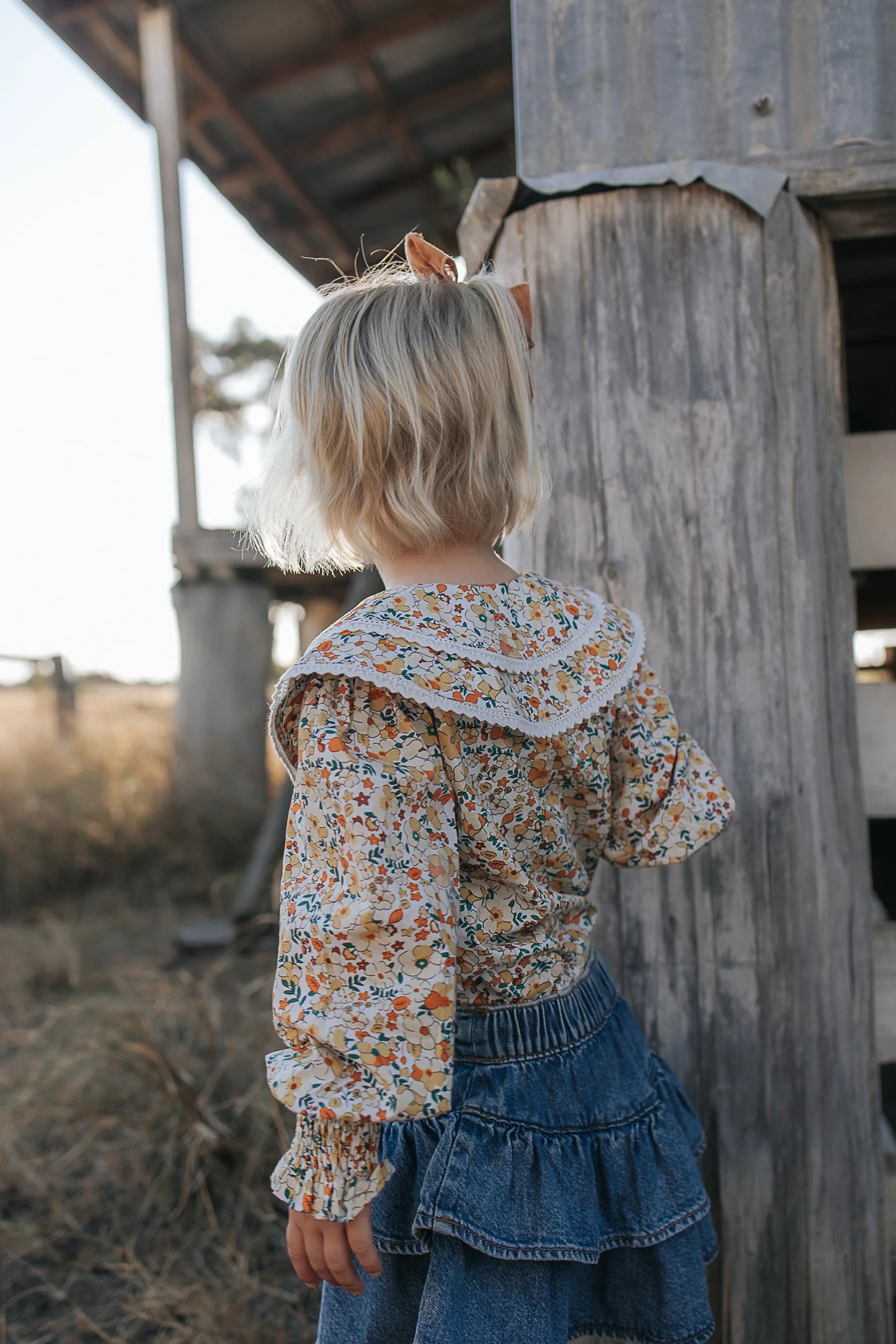 Elsie Girls Butter Yellow Floral Long Sleeve Blouse