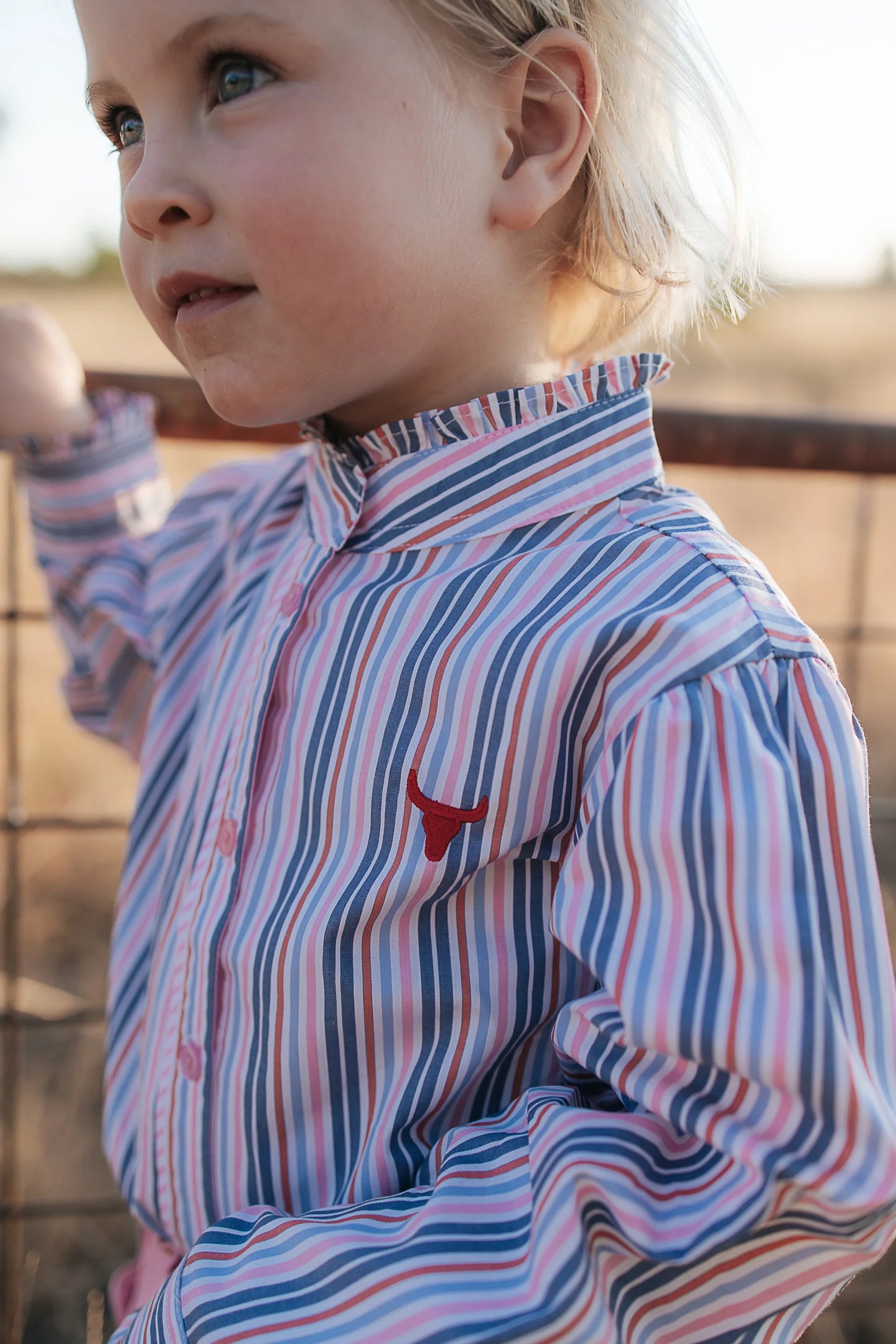 Lauren Multi Stripe Pink Ruffle Long Sleeve Shirt