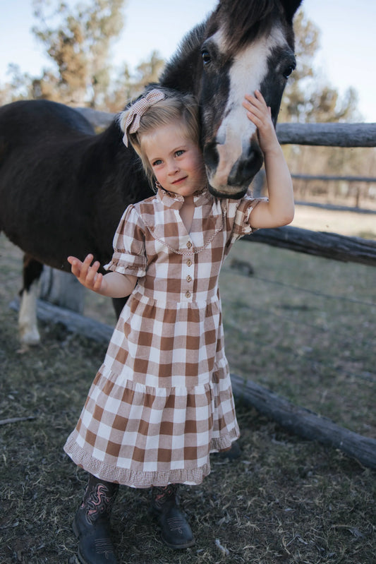 Miss Mae Brown Gingham Girl's Dress