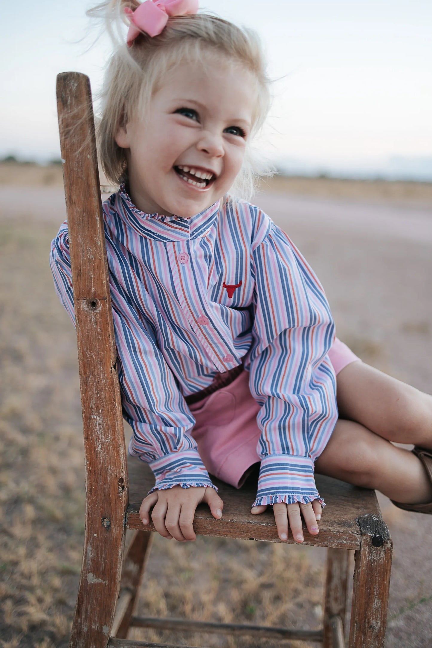 Lauren Multi Stripe Pink Ruffle Long Sleeve Shirt