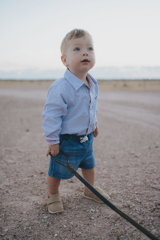 Rhett Multi Stripe Blue Long Sleeve Romper