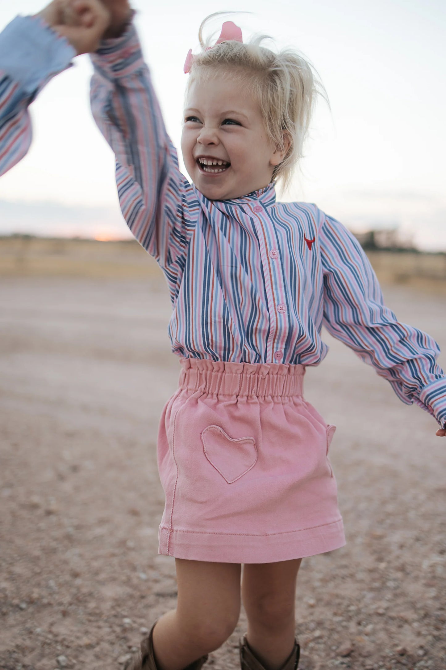 Lauren Multi Stripe Pink Ruffle Long Sleeve Shirt