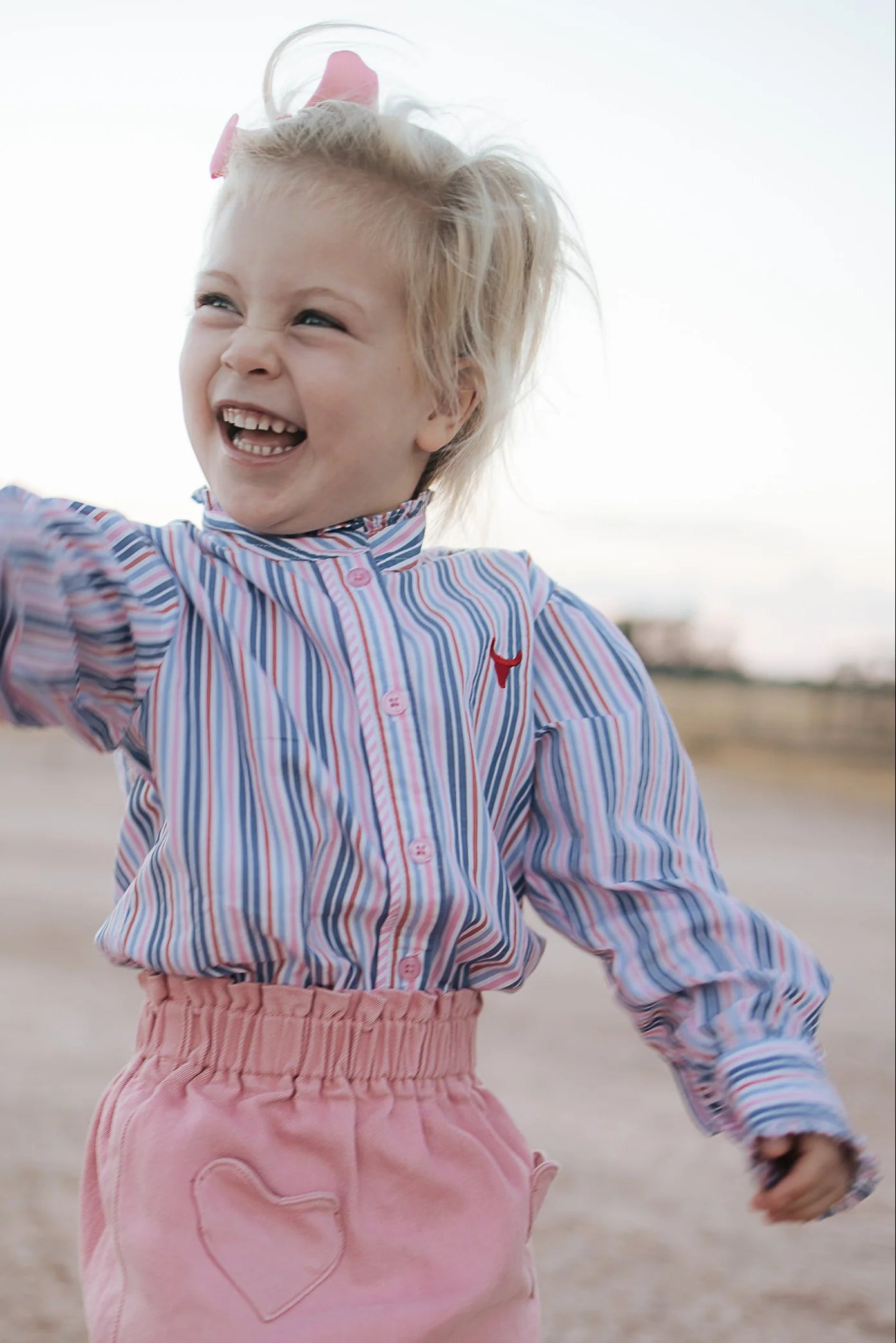 Lauren Multi Stripe Pink Ruffle Long Sleeve Shirt