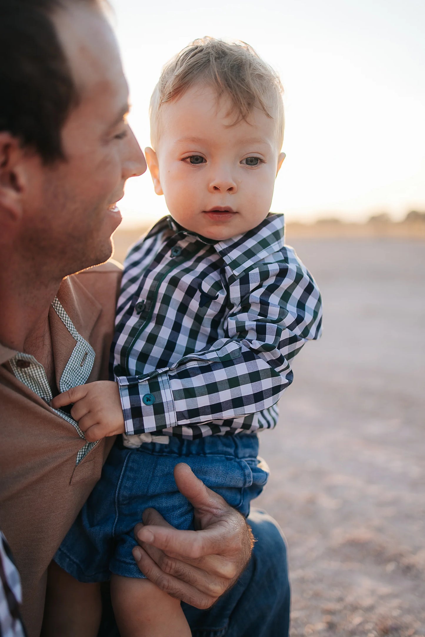 Cody Green and Navy Gingham Long Sleeve Romper