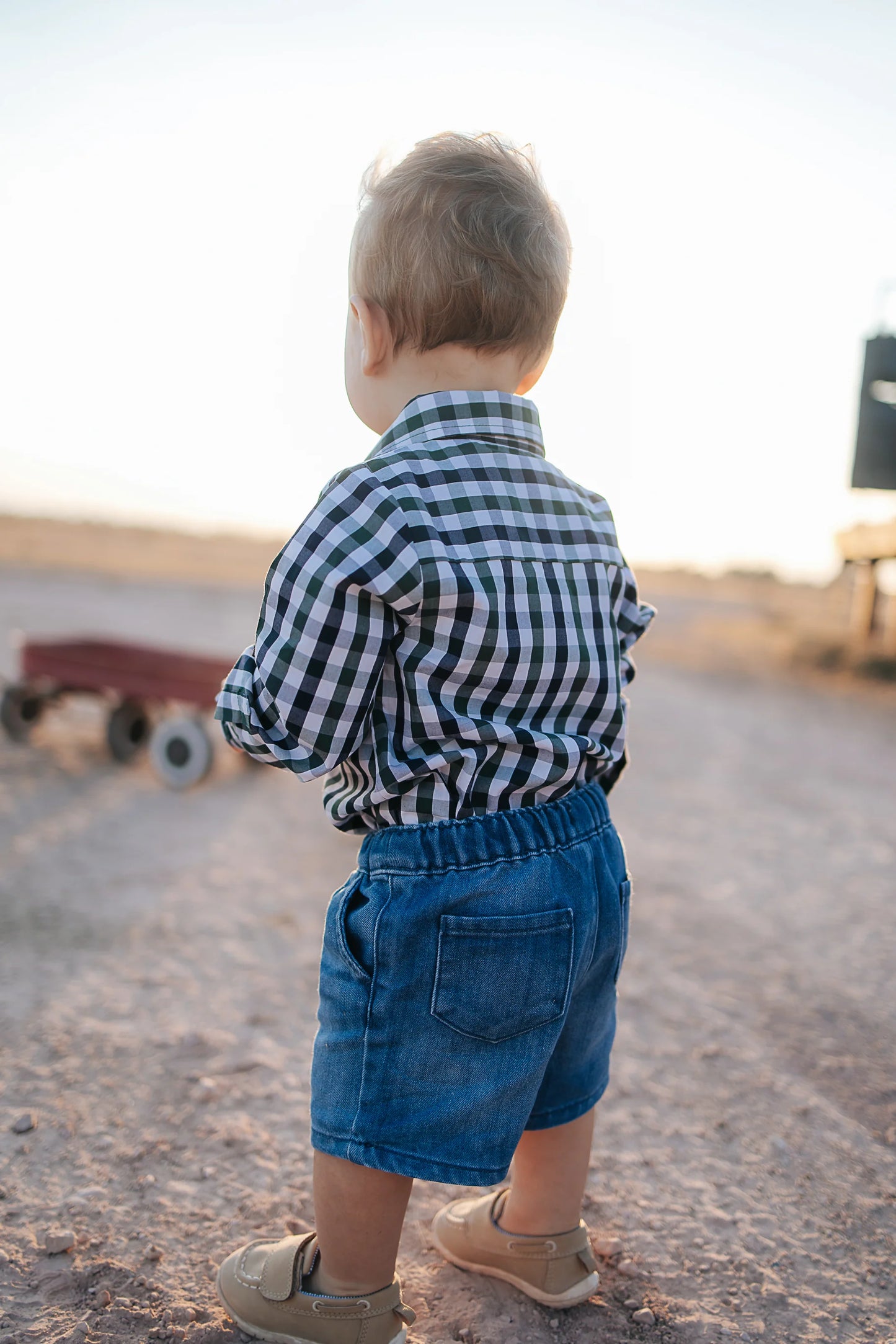 Cody Green and Navy Gingham Long Sleeve Romper