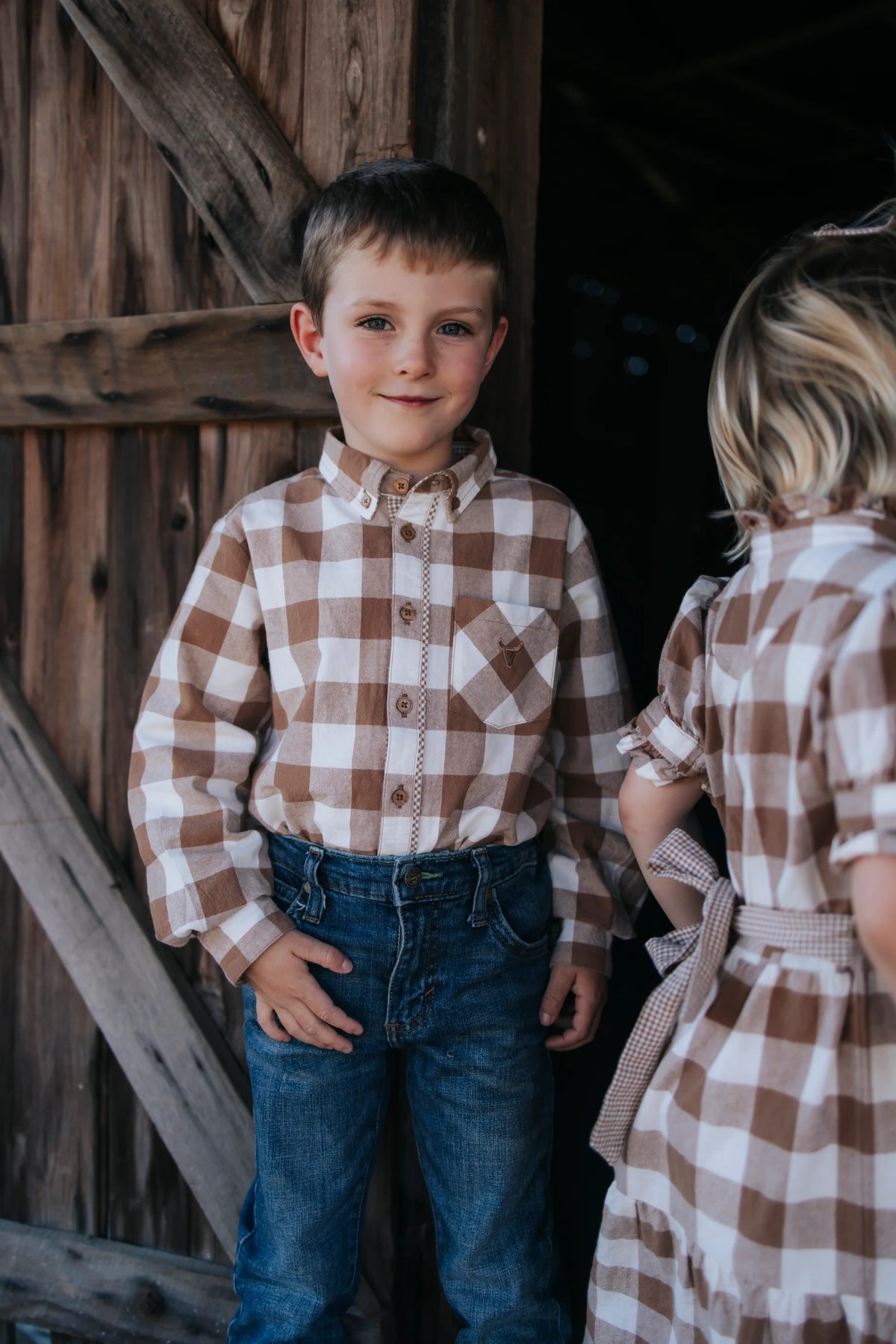 Robert Boys Brown Gingham Western Shirt