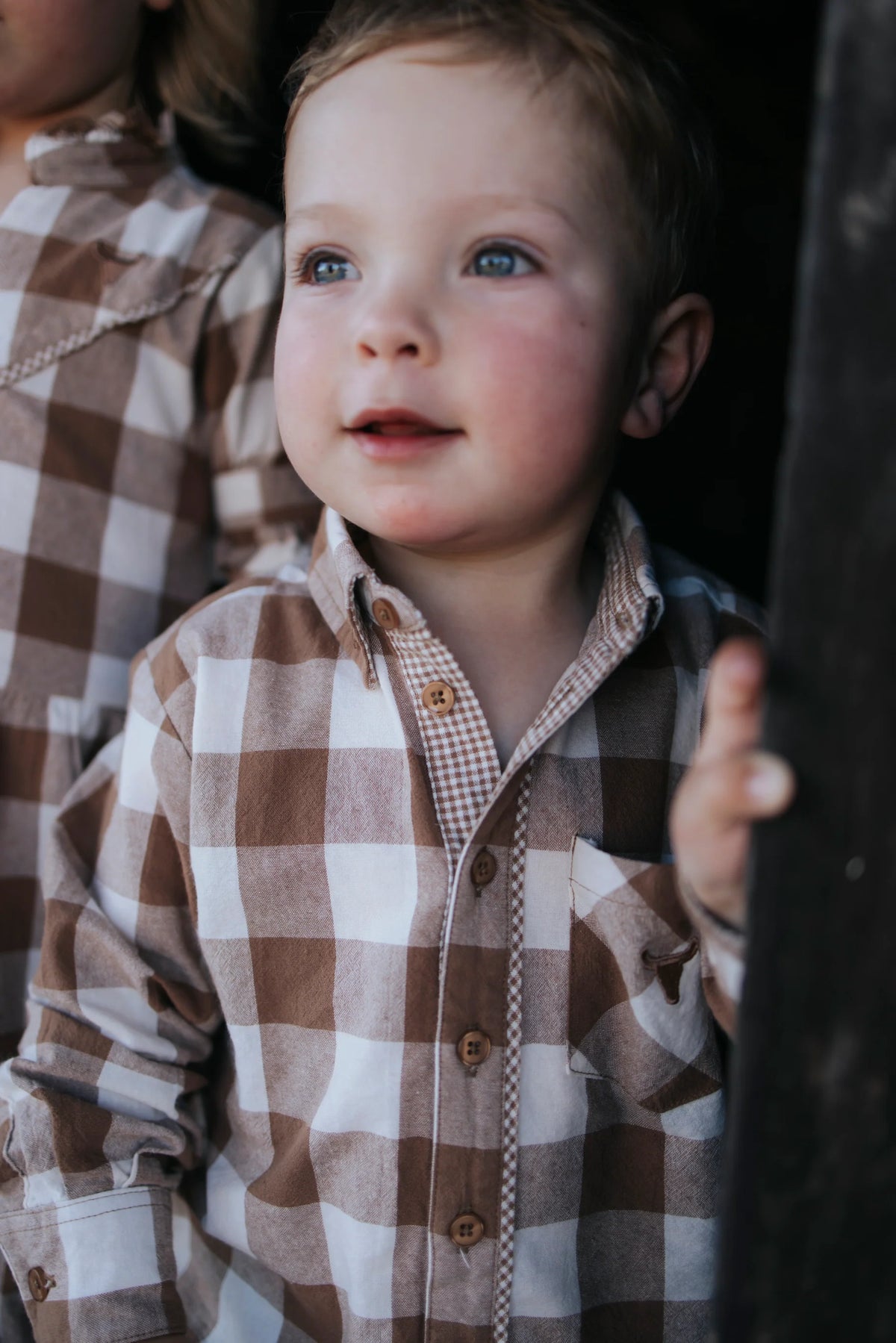 Robert Boys Brown Gingham Western Shirt
