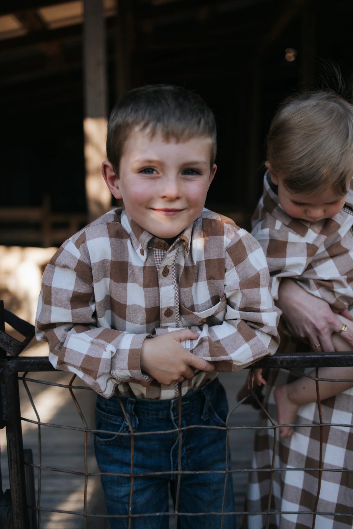 Robert Boys Brown Gingham Western Shirt