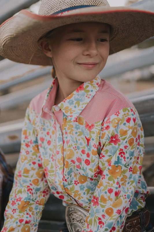 Kelly Jnr Retro Floral Western Yoke Long Sleeve Shirt