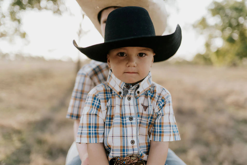 Austin Checked Tan Short Sleeve Shirt