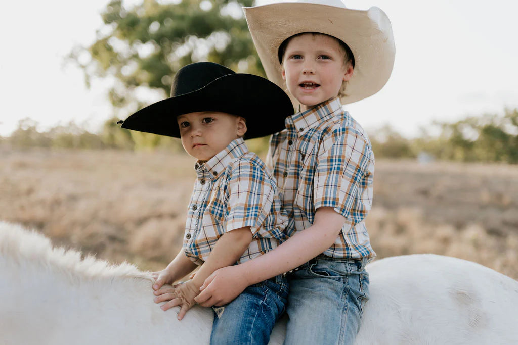 Austin Checked Tan Short Sleeve Shirt
