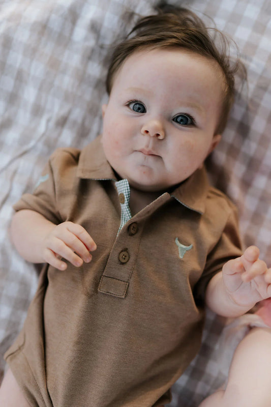 Clay Baby Caramel Polo Romper