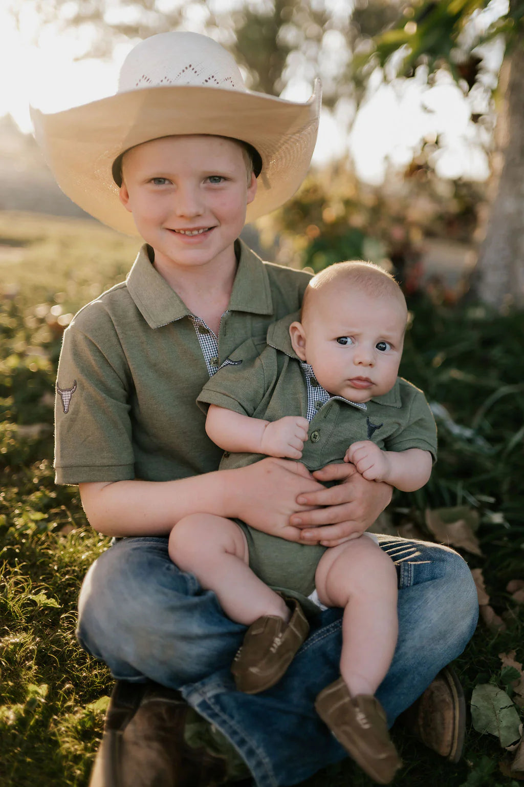Ky Baby Khaki Green Polo Romper