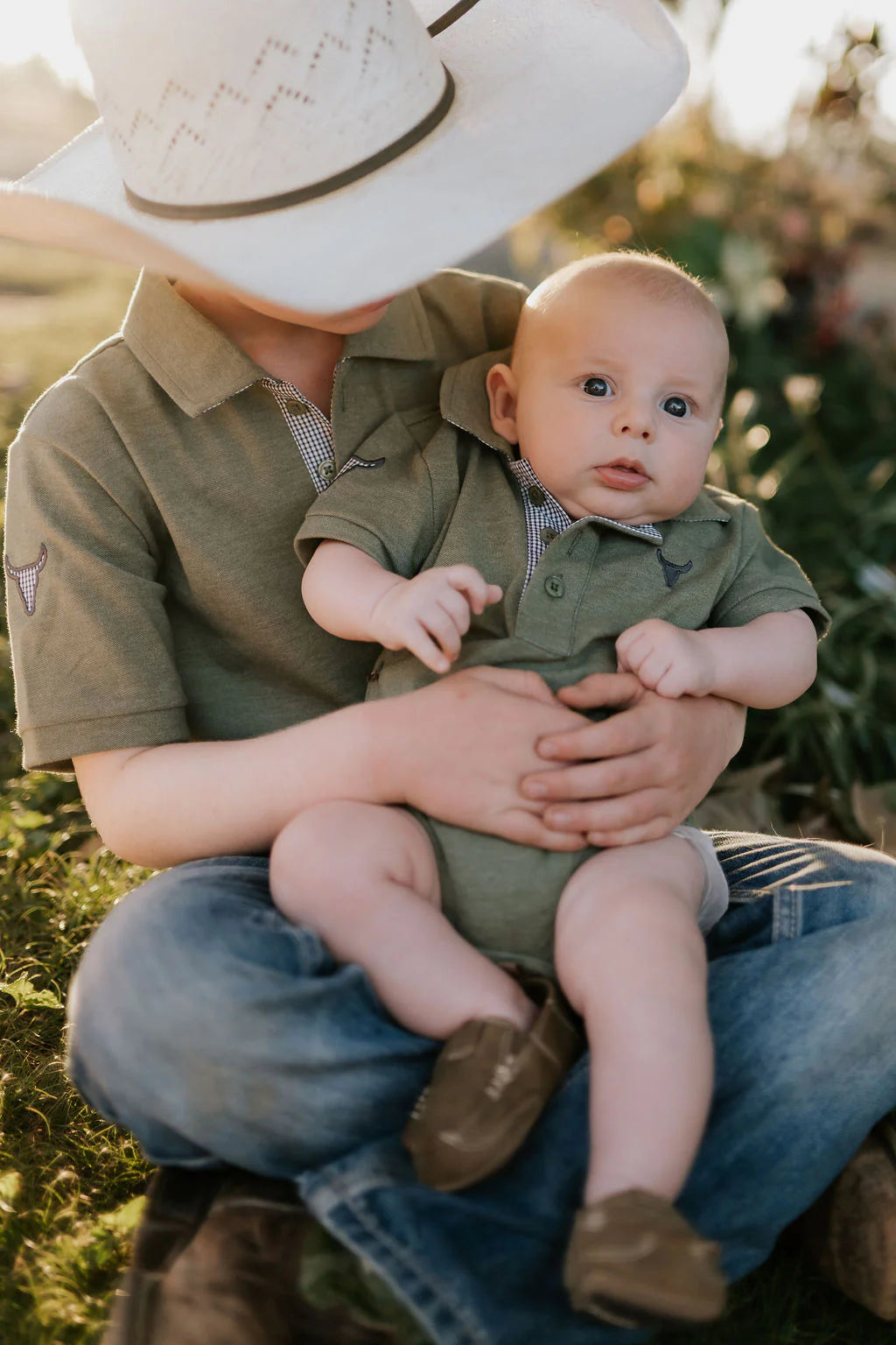 Ky Baby Khaki Green Polo Romper