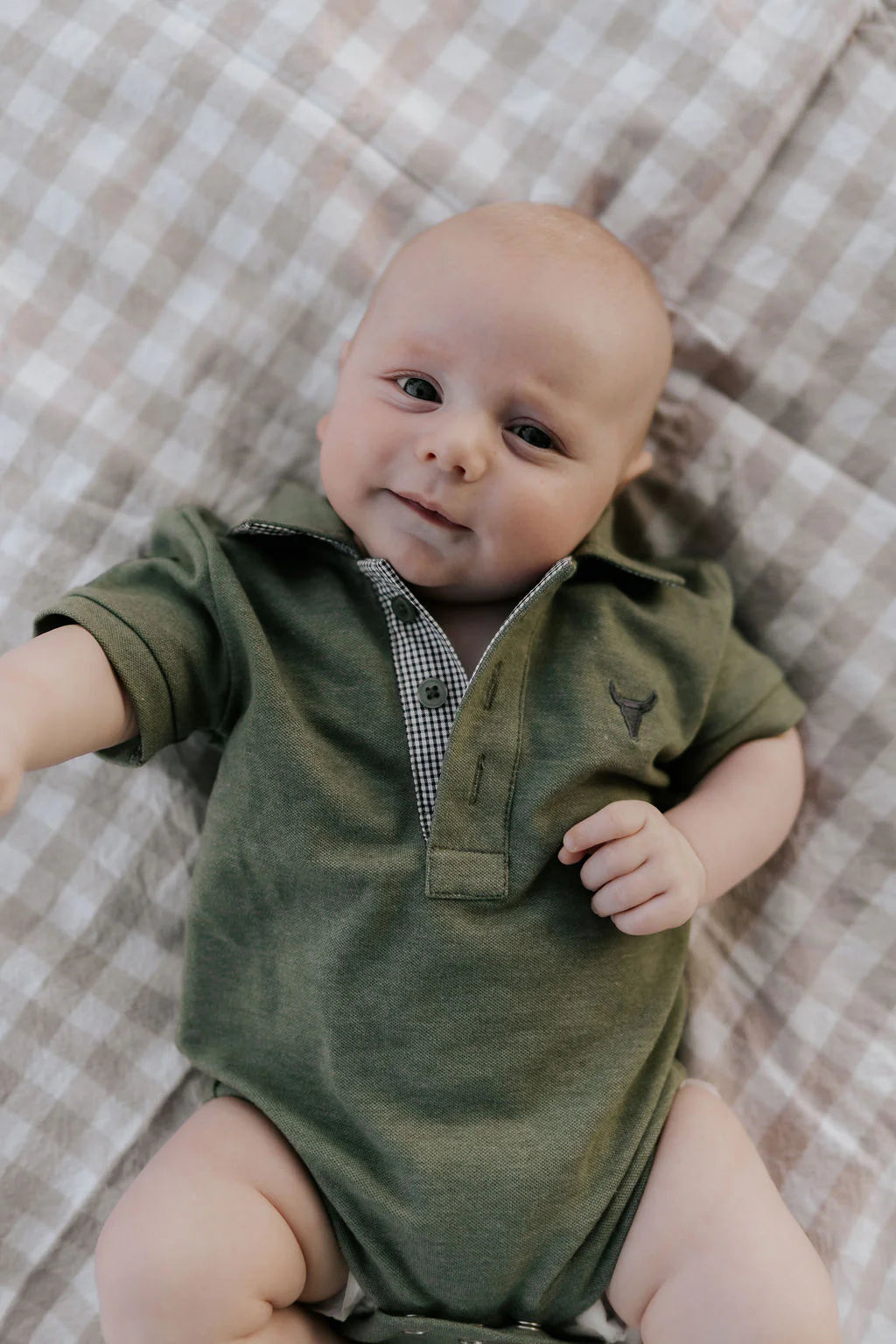 Ky Baby Khaki Green Polo Romper