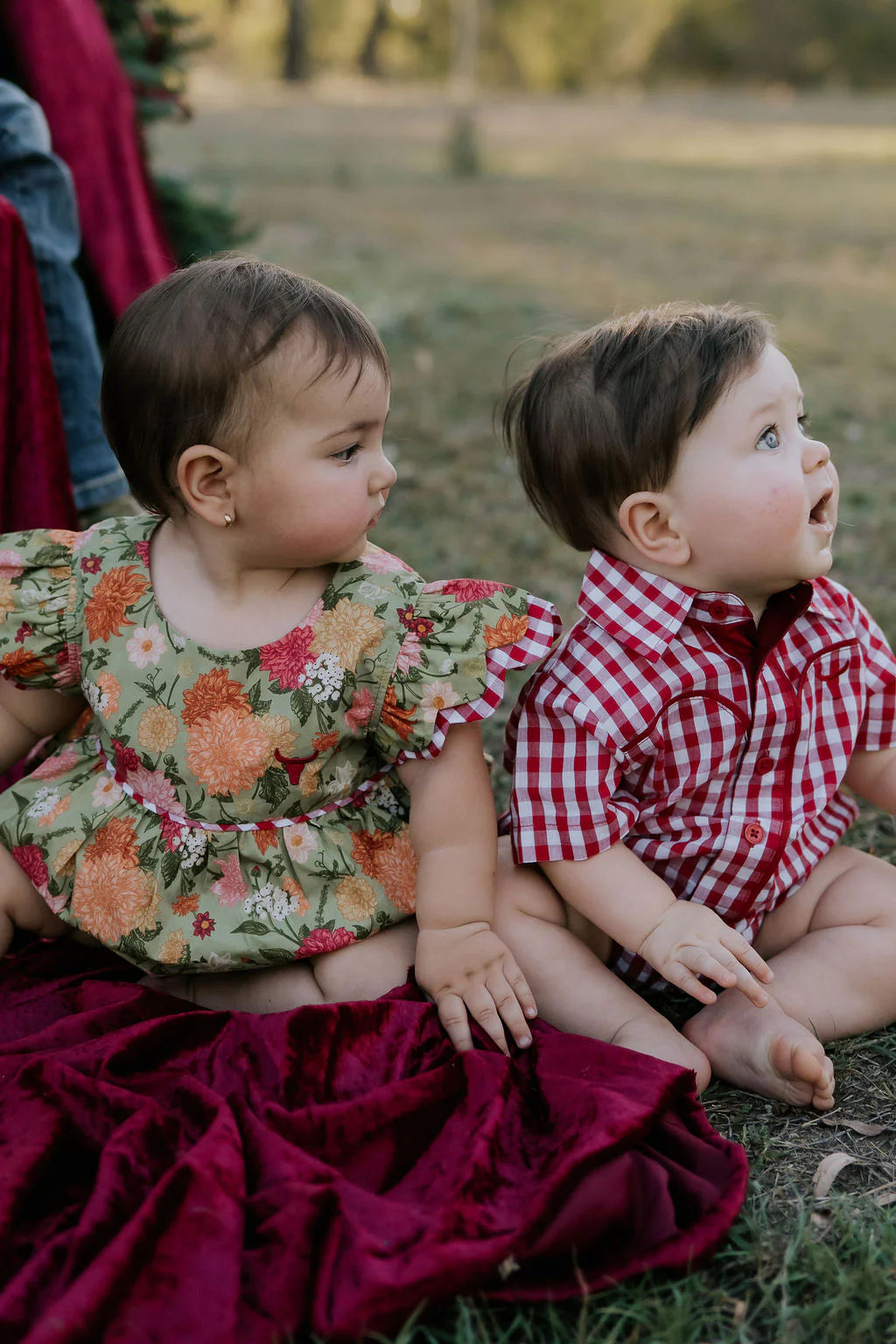 Barnley Deep Red Checked Short Sleeve Romper