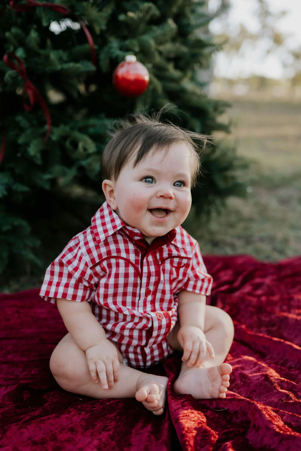Barnley Deep Red Checked Short Sleeve Romper