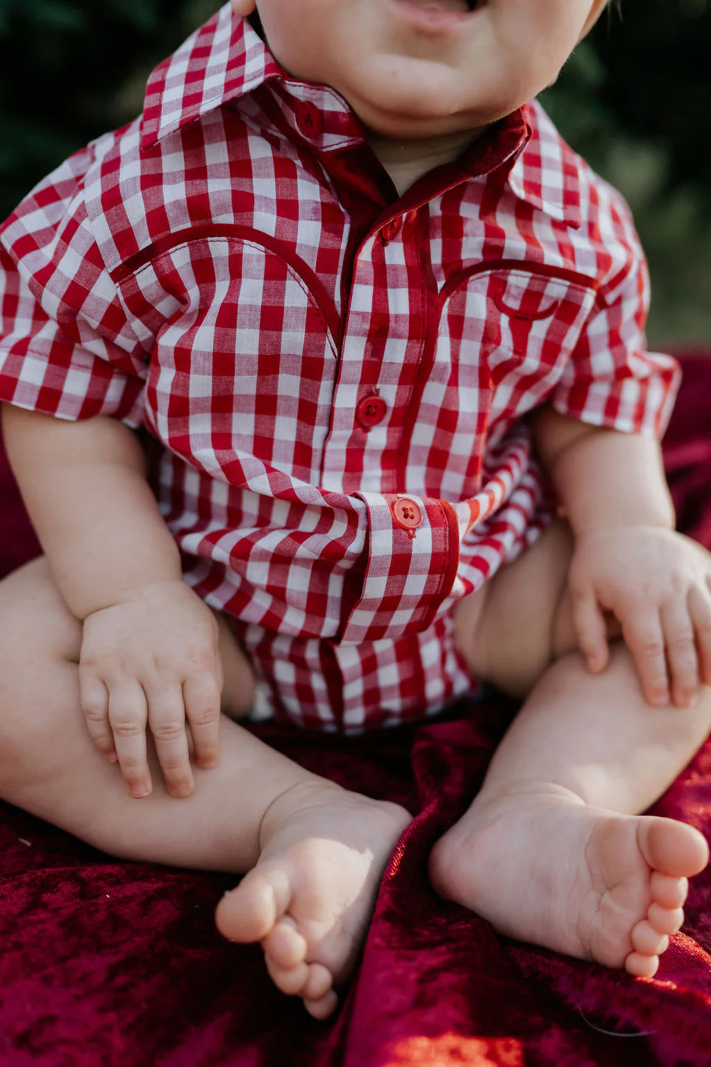 Barnley Deep Red Checked Short Sleeve Romper