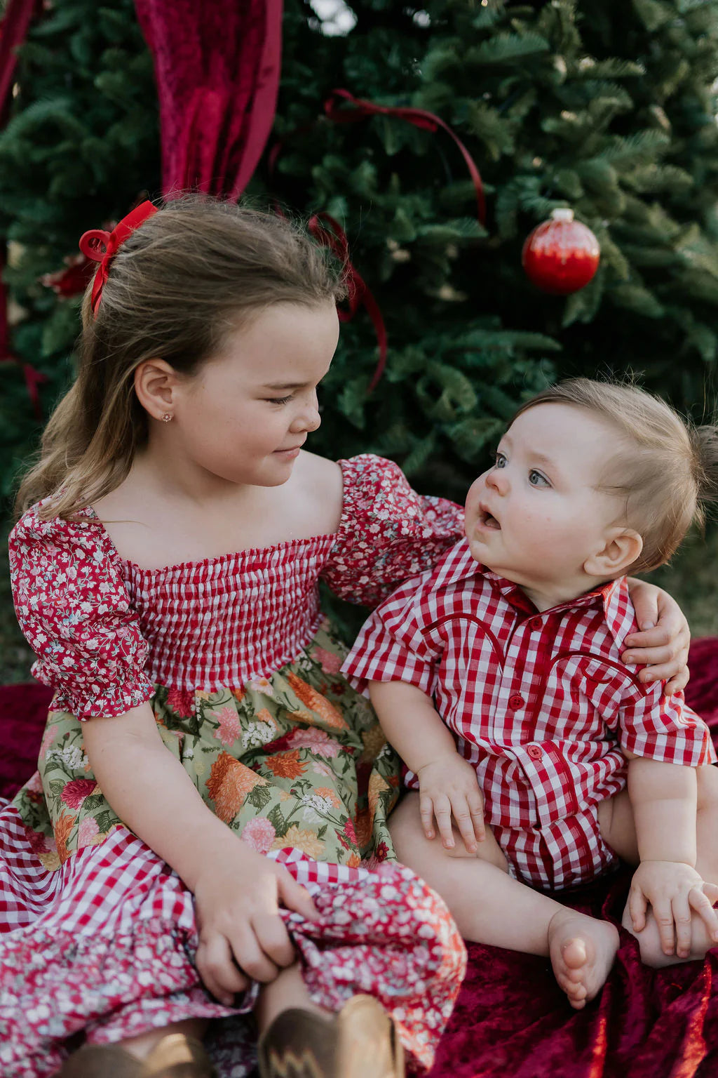 Barnley Deep Red Checked Short Sleeve Romper