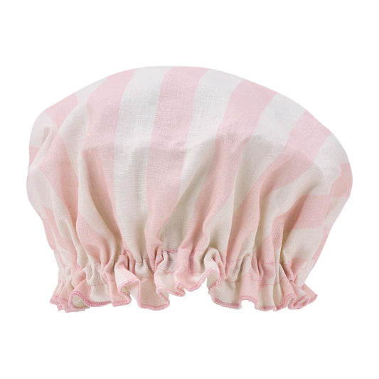 Linen Shower Cap Pink Stripe