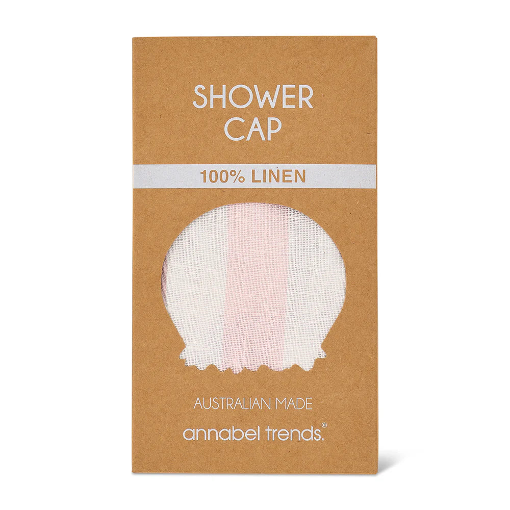 Linen Shower Cap Pink Stripe