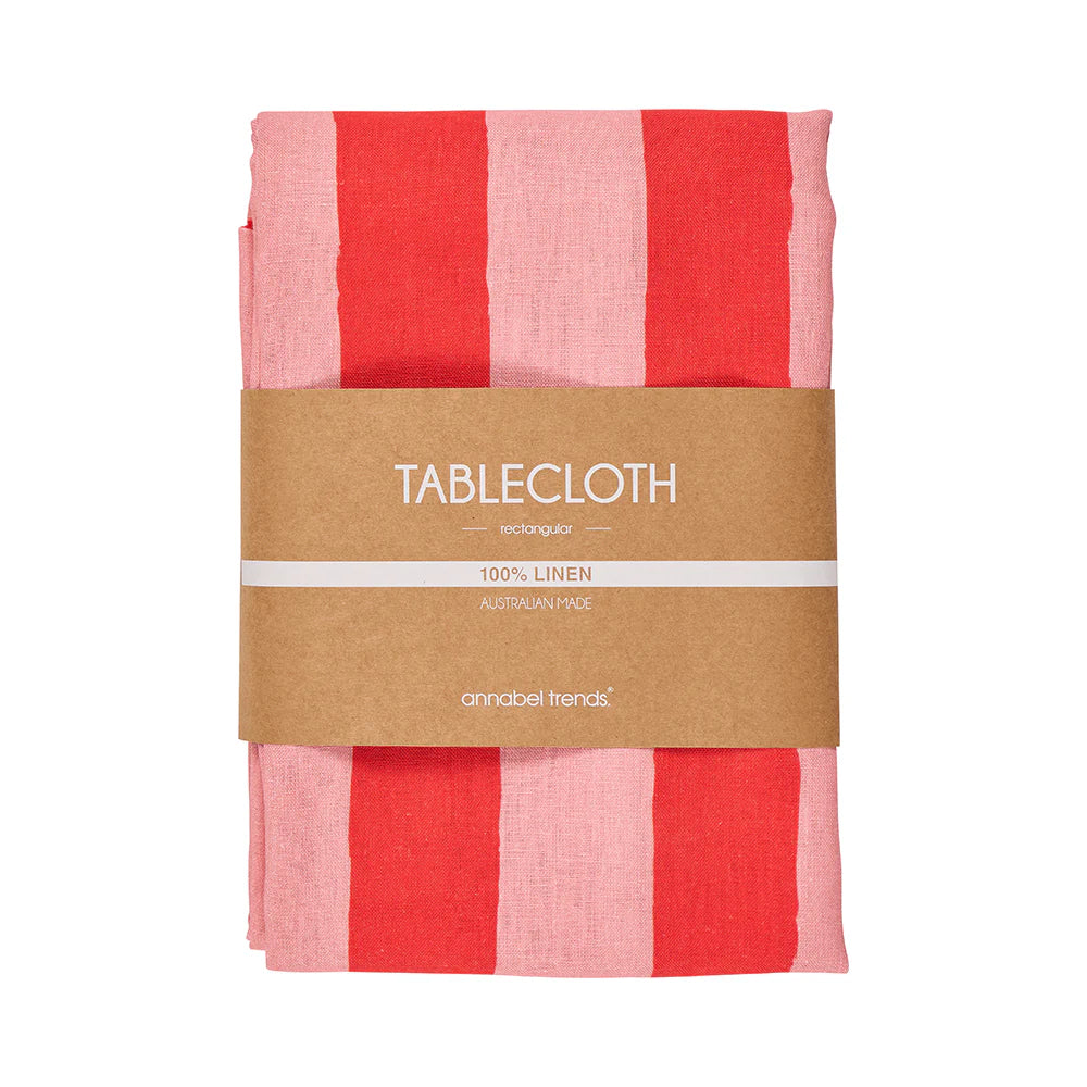 Linen Tablecloth (138cm x 240cm) Red Stripe