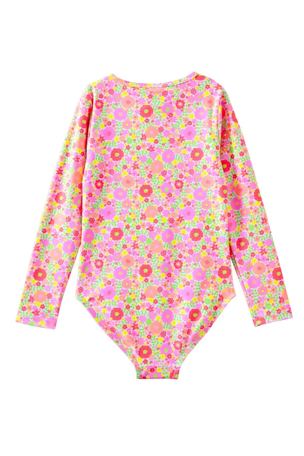 Neon Bloom Long Sleeve Swimsuit