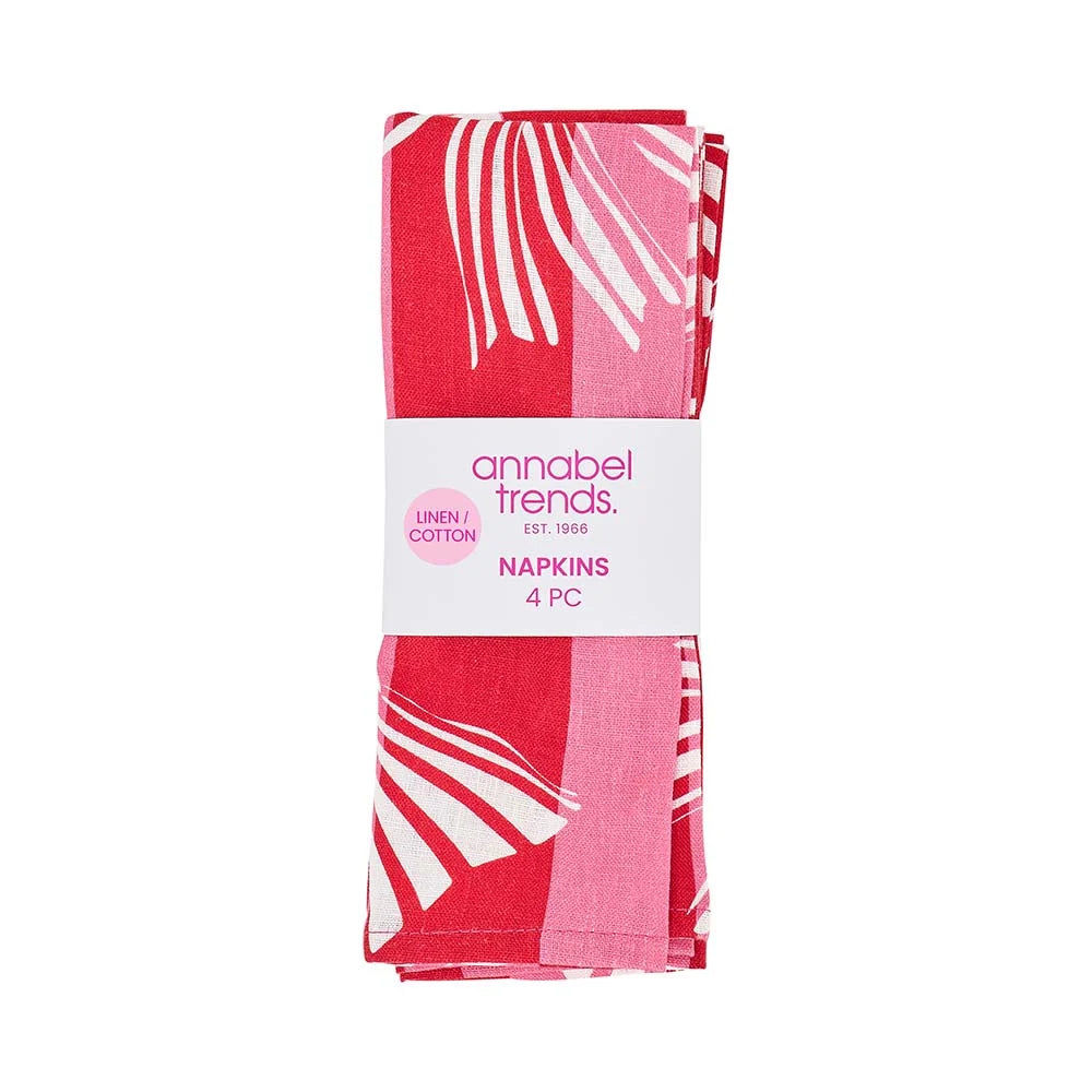 Linen Cotton Napkin 4pk Red Pink Bow