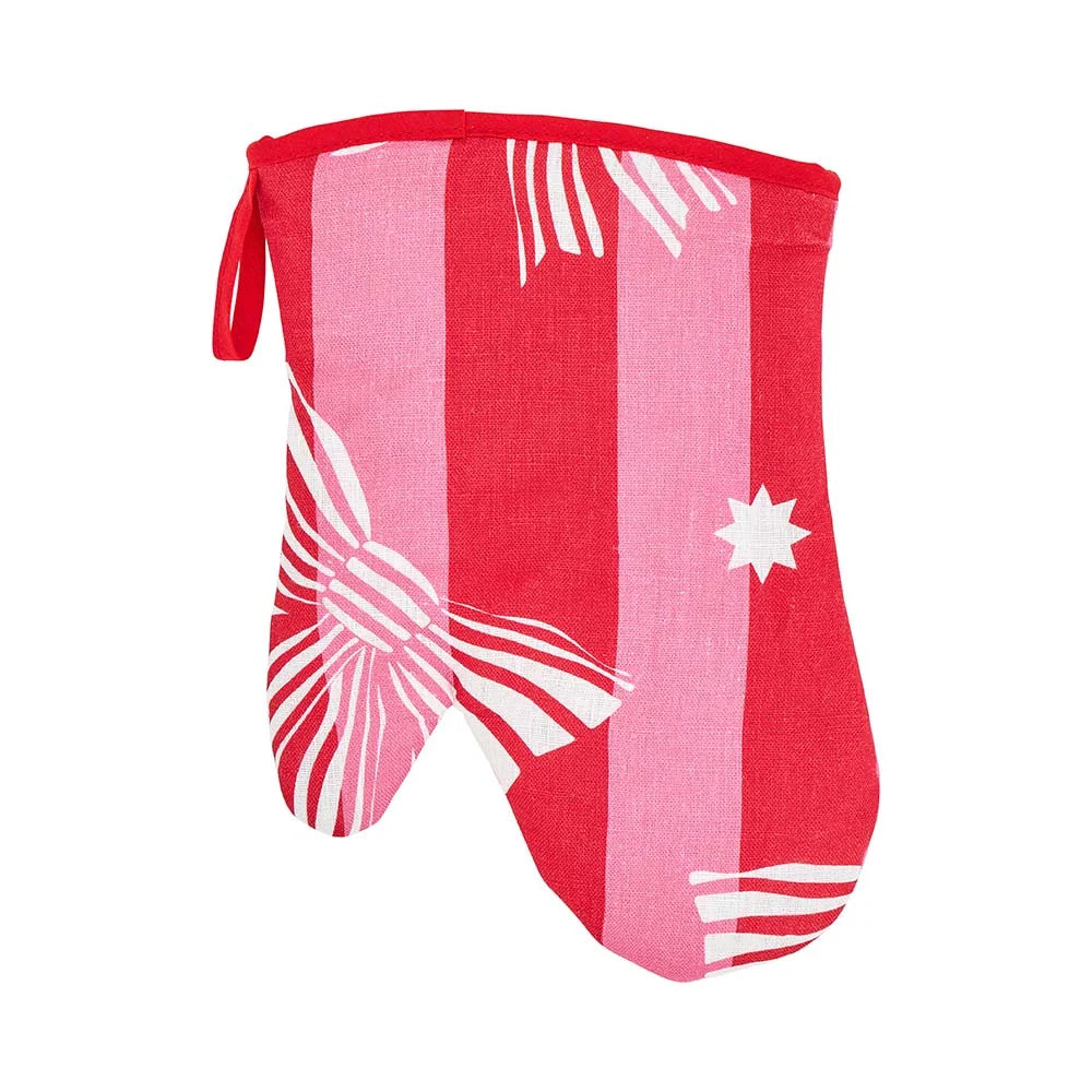 Linen Cotton Oven Mit Red Pink Bow