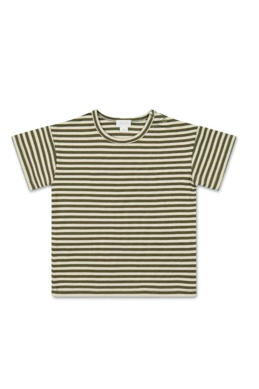 Pima Cotton Hunter Tee - Narrow Stripe Deep Olive/Soft Clay