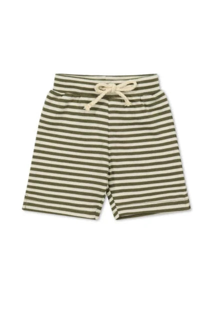 Pima Cotton Marley Short - Narrow Stripe Deep Olive/Soft Clay