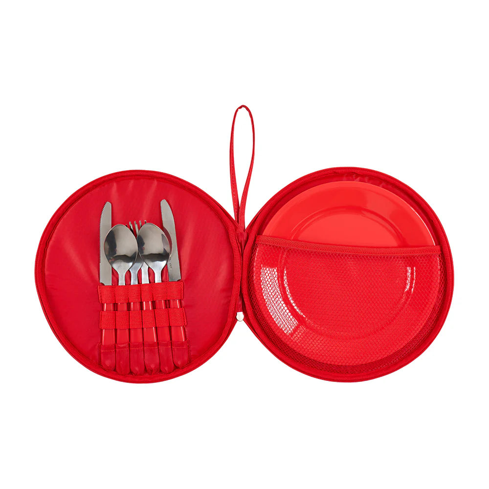Picnic Round Plate Set Red Stripe